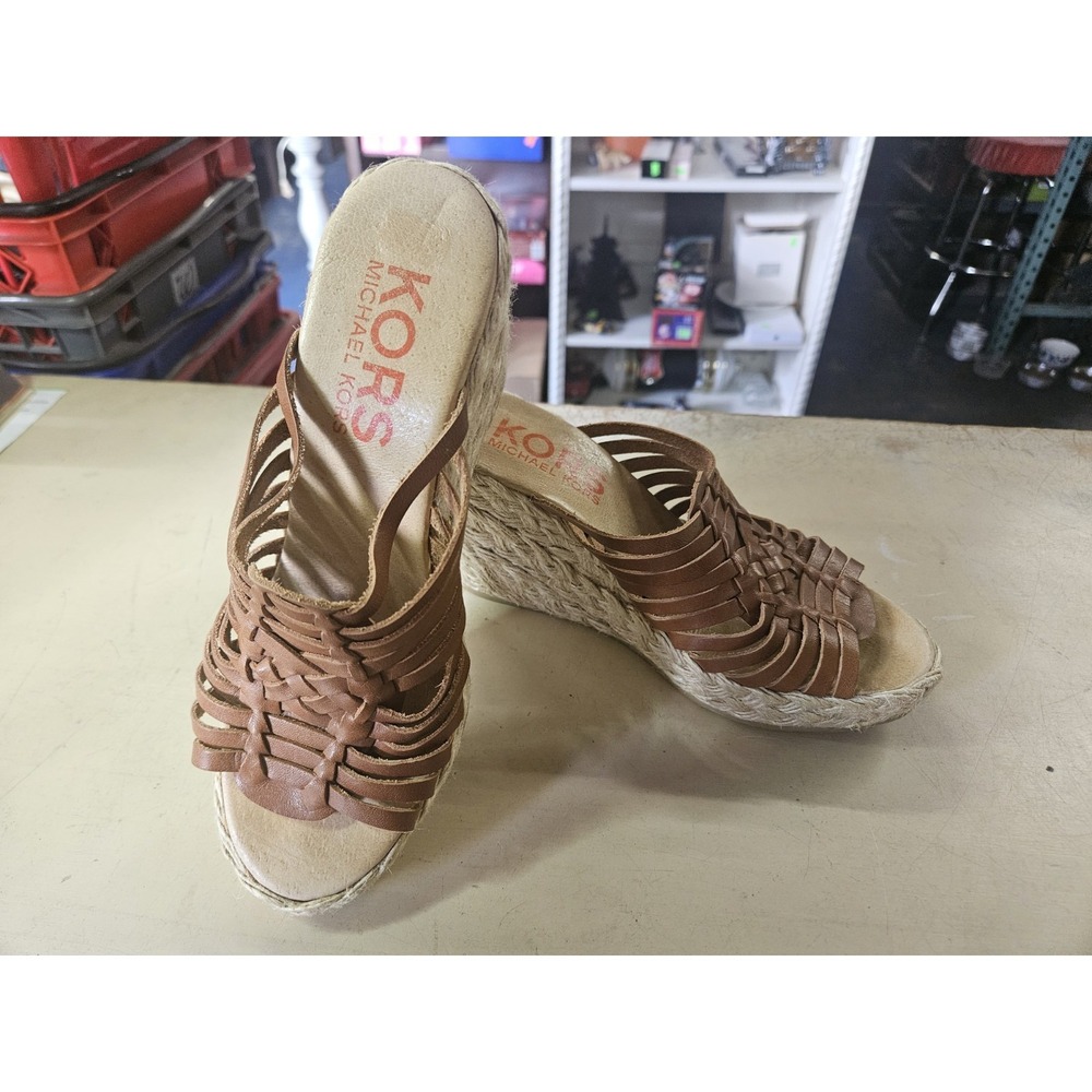 WOMENS MICHAEL KORS BROWN WEDGE OPEN TOE SHOES SIZE 6